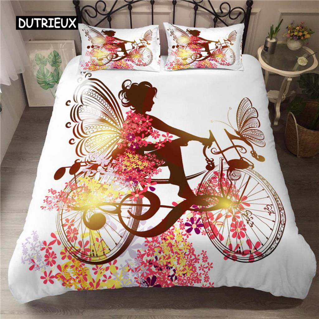 Feen-Bettbezug-Kollektion Musik Blume Schmetterling Schöner Bettdeckenbezug Mädchen Cartoon-Stil Doppelgröße Queen-Size King-Size Größe Polyesterstoff