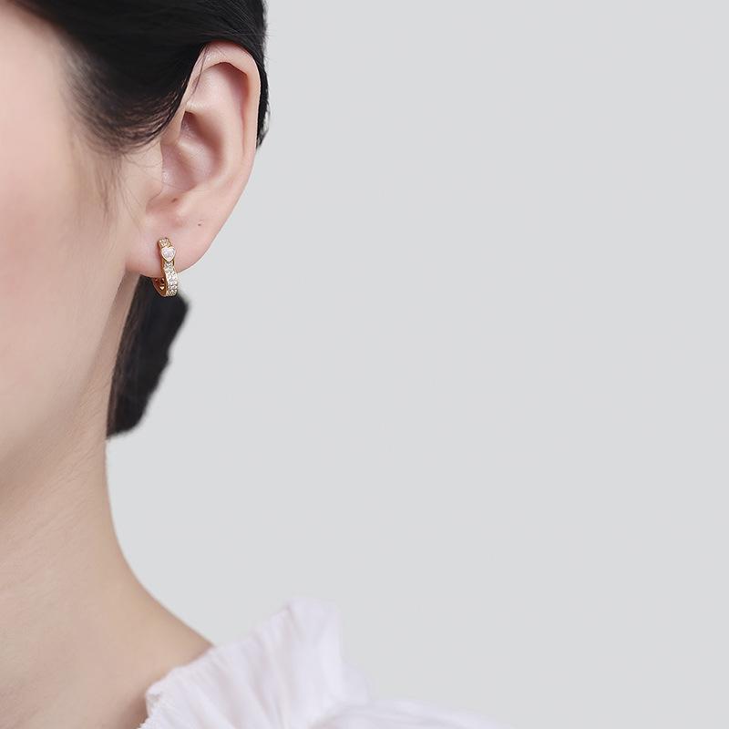 Micro-Inlaid Zircon Love Ear Buckle Earrings Women'S Niche High-End Drip Glaze Small Peach Heart Accessories