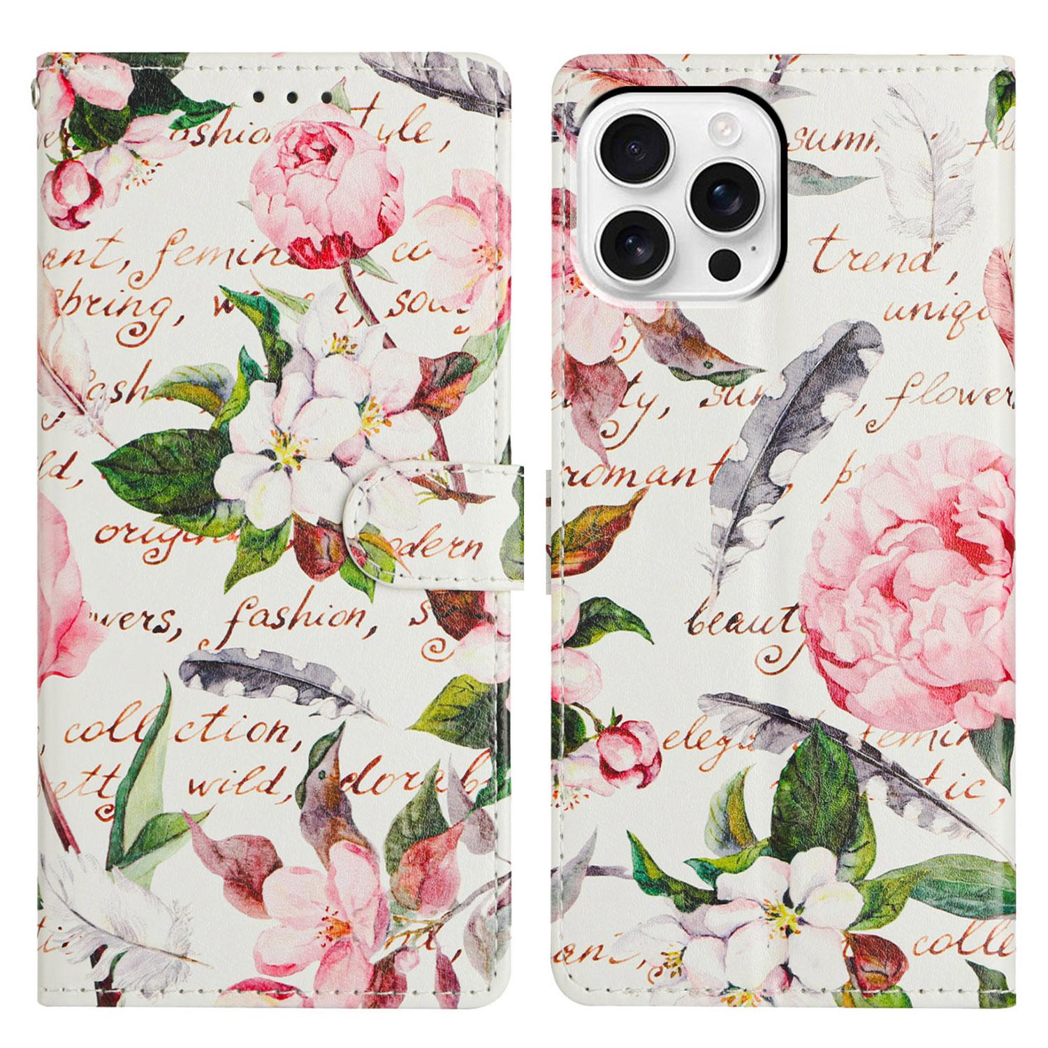 

Для iPhone 15 Pro Max Гаманець Чохол для телефону PU Шкіра Відкидна кришка з підставкою Тримач для карток Розписний дизайн Green Leaves Flowers