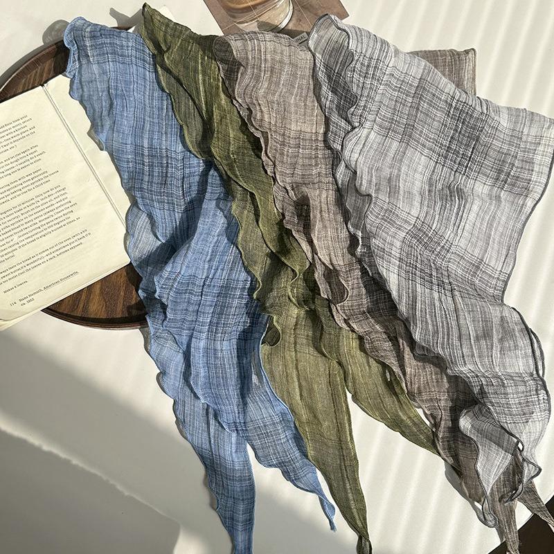 Headscarf summer women's pastoral new neck protector, light and breathable scarf, small scarf, small plaid triangular scarf, headscarf pastoral style