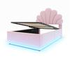 Upholstered Bed 90*200cm, Flower-Shaped Headboard, Hydraulic Storage, LED Lighting and Metal Frame, Velvet Fabric Beige, Pink