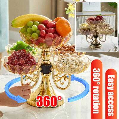 Fruit Plate for Home Use Rotatable Multi-layer Living Room Fruit Plate Snacks Dried Fruit Candy Light Luxury High-grade Crystal