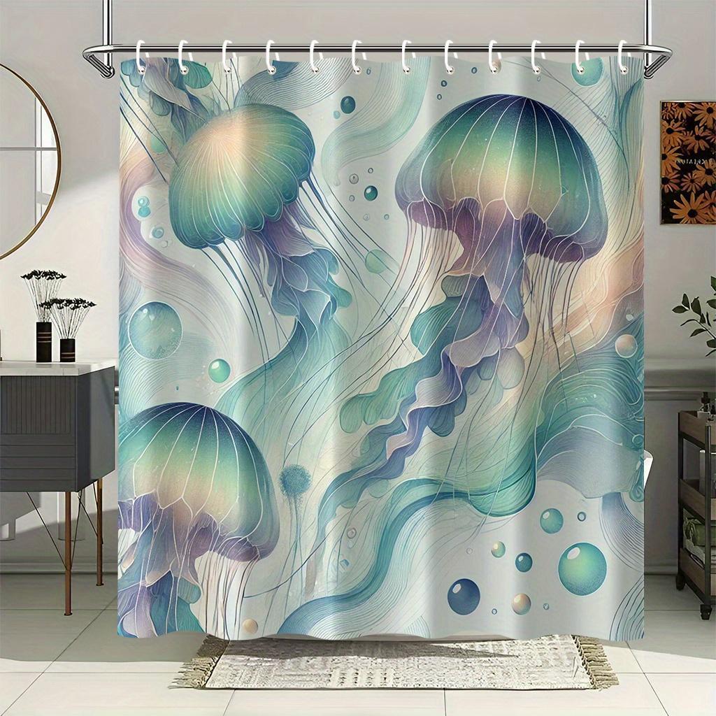 

A Beautiful Jellyfish Pattern Design Shower Curtain, Measuring 70X70 Inches, Includes 12 Hooks, Made Of Polyester Fabric, Easy W60H190(CM)-1 Pcs