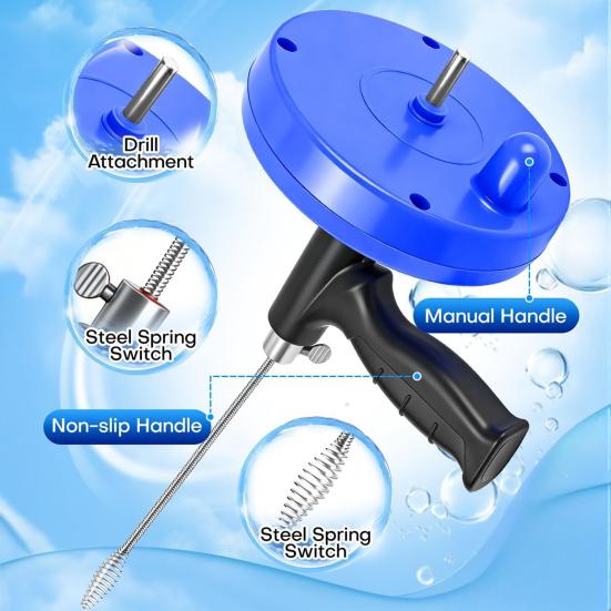 Pijpontstopper Rioolontstopper Set met Booradapter Flexibele Stalen Rioolontstopper Douche Bad Vloerafvoeren Handschoenen Stoffen Tas Verstopverwijderaar
