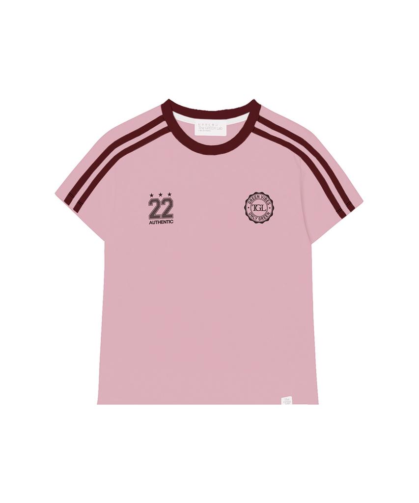 THE GREEN LAB Soccer Football Color Block Short Sleeve T-Shirt [Light Pink]
