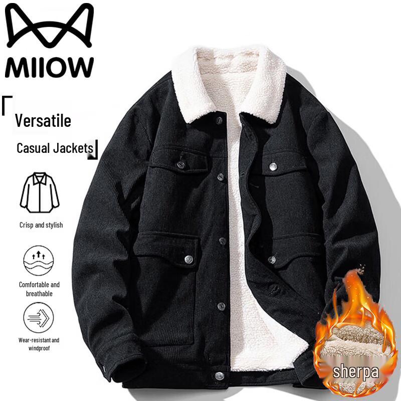 

Mao Ren Men s Autumn/Winter Lambswool Lined Thickened Lapel Jacket 2XL