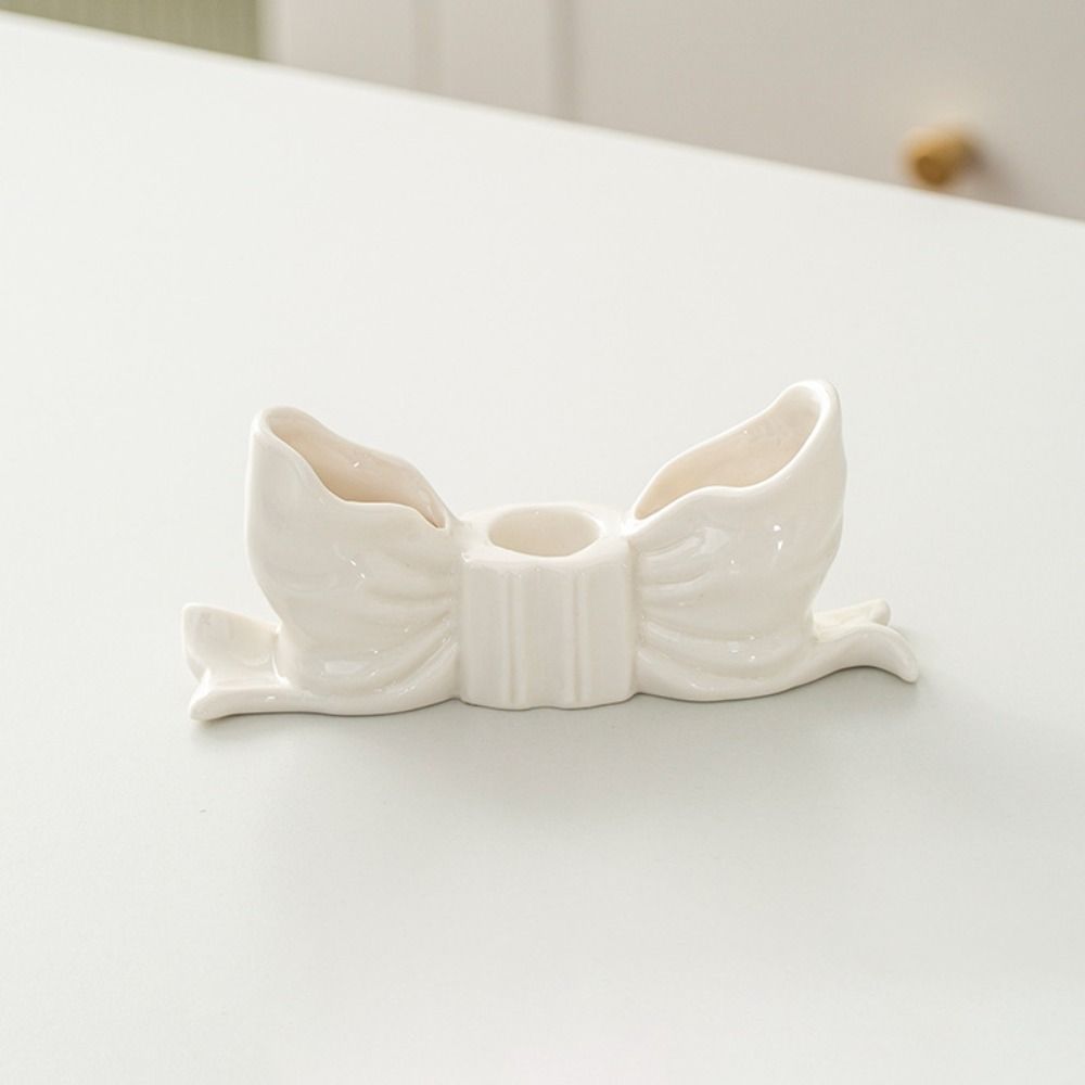 Romantic Ceramic Bow Candle Holder Elegant Bowknot Shape Candlestick Durable Candle Stands  Party