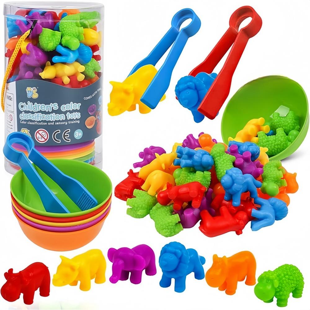 Montessori Rainbow Count Children's Toys Soft Glue Dinosaur Animal Color Classification Pairing Game Children's Sensory Toys