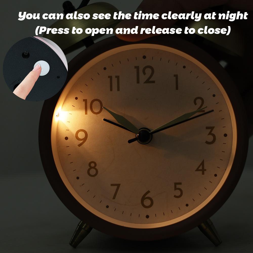 Retro Iron Small Silent Alarm Clock Fashion Desktop Clock with Creative Hands Quartz Nightlight Timer (No Battery Included)