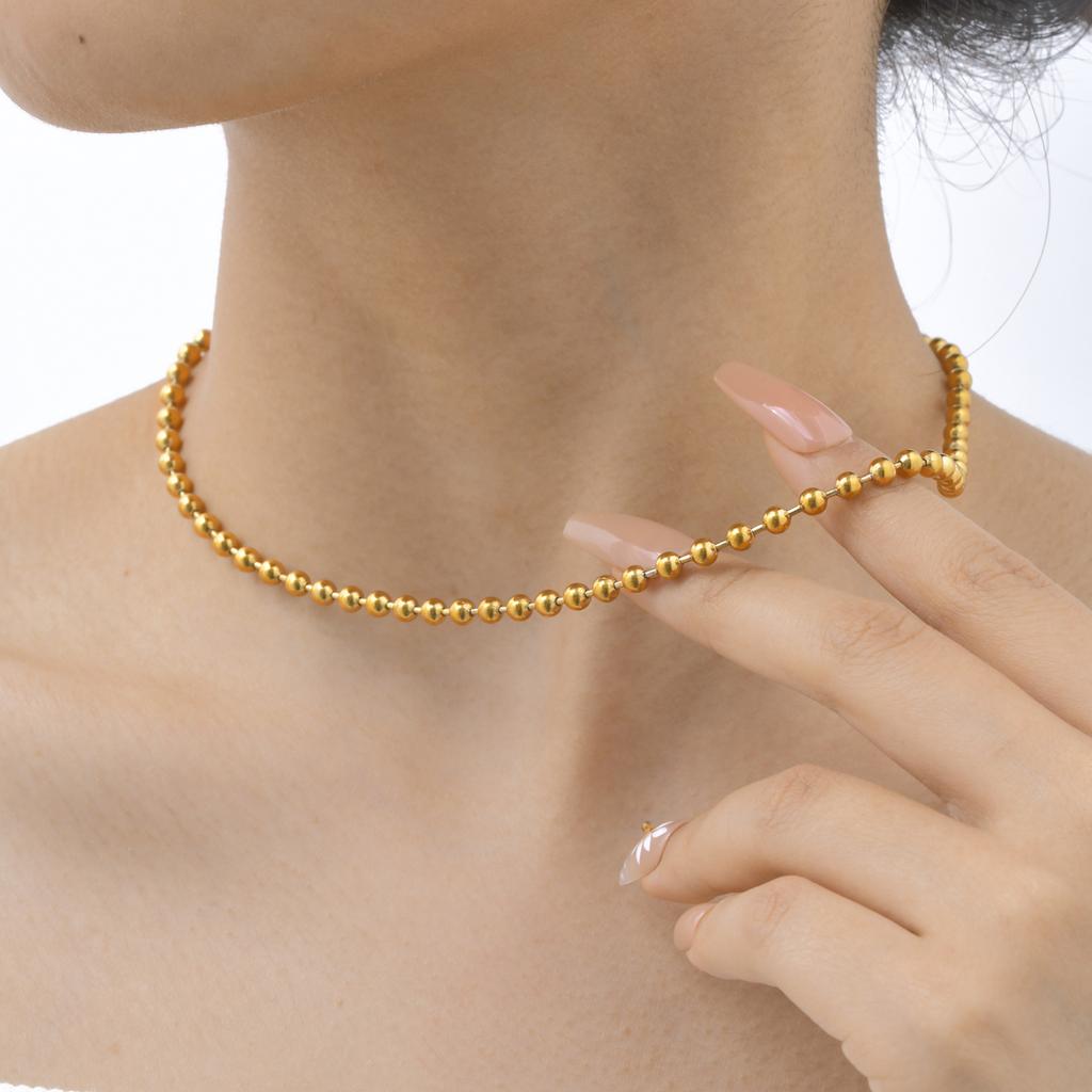 Fashion Accessories Stainless Steel Bead Chain Necklace 18K Gold Vacuum Plating 2102