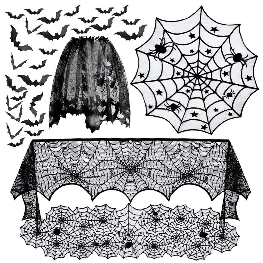 Black Lace Halloween Spiderweb Table Runner - European & American Style