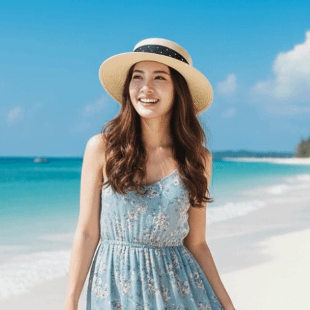 Korean Style Sunscreen Bucket Hat Wide Brim Women's Sun Hat Fashion Straw Woven Hat Ladies