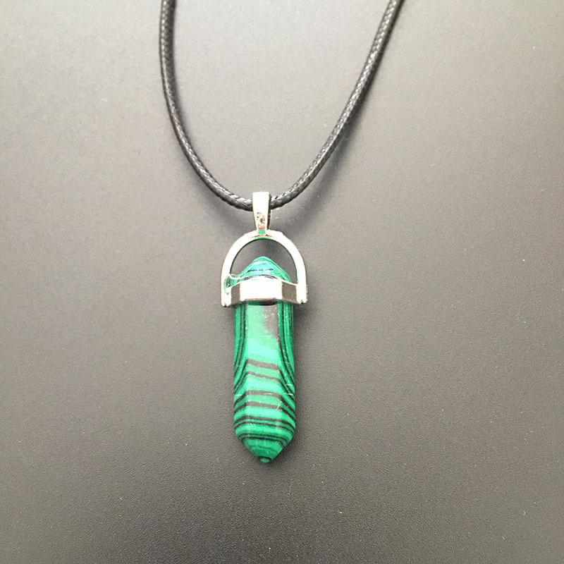 European & American Natural Stone Hexagonal Column Necklace with Teardrop Crystal Hexagonal Prism Pendant