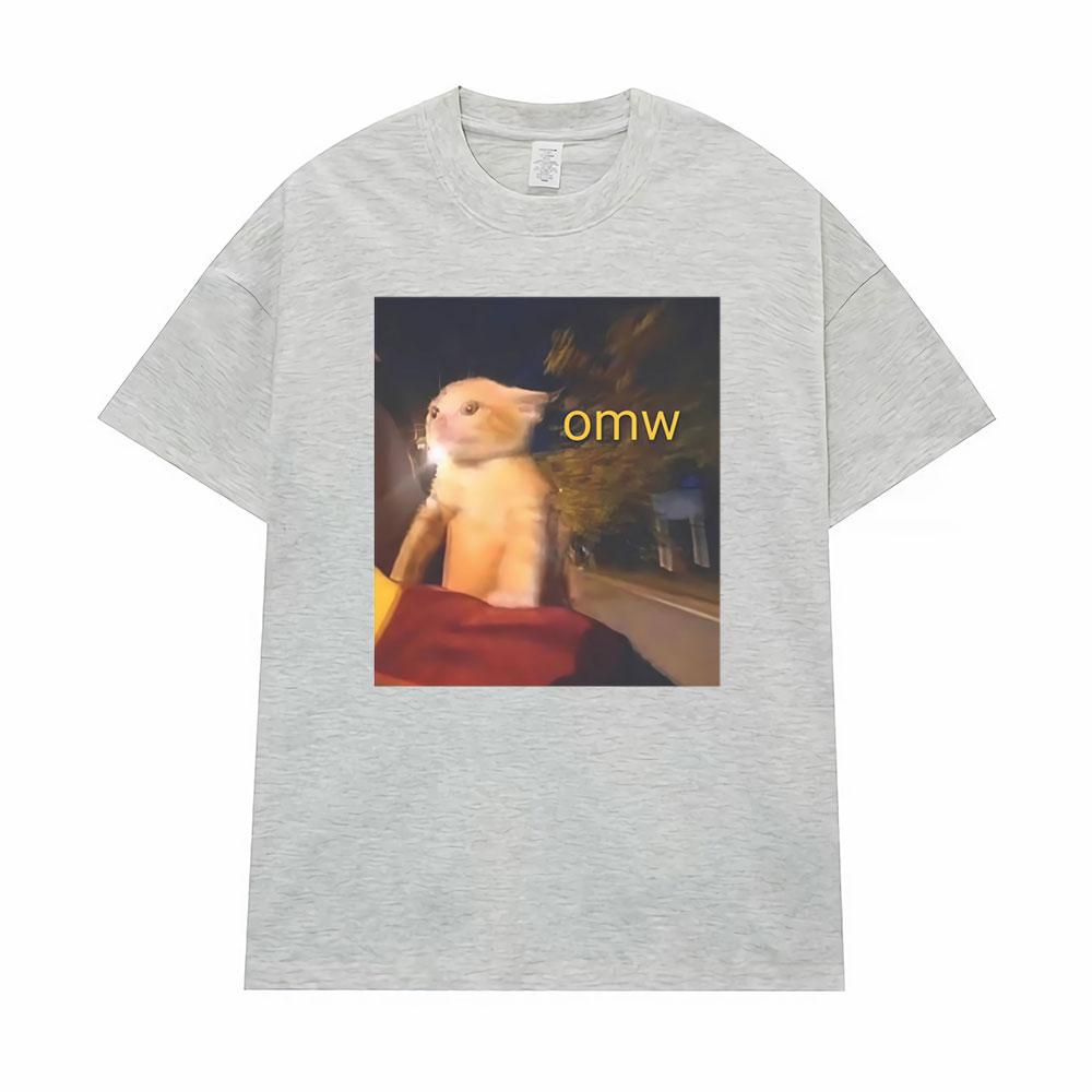 Omw! Cat Funny Meme Graphic T-shirts Men Women Clothes Fashion Vintage T Shirts Oversized High Quality T Shirt Cotton Streetwear