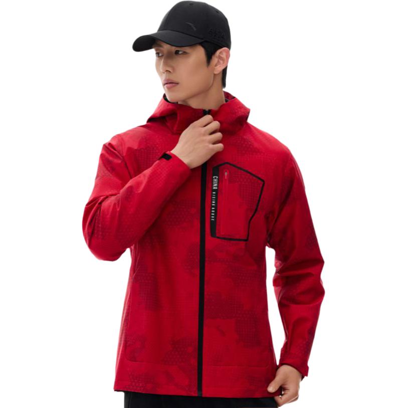 Anta All Over Print Zip Up Hooded Comfortable Breathable Versatile Sports Jacket Men Jacket Classic-Red 152517620-2