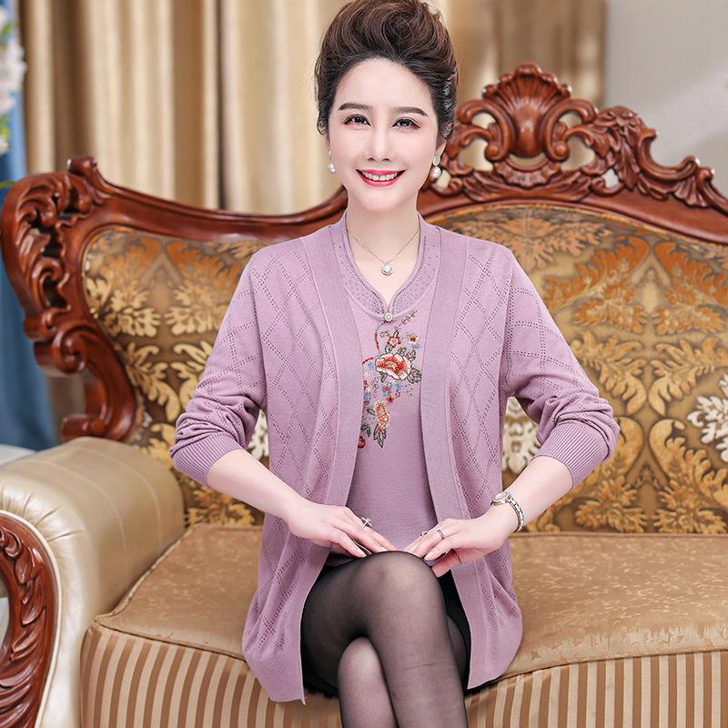 

Plus Size Mother-in-law Wedding & Daily Two-Piece Outfit: Spring Top & Pants Set 4XL (135-150 Jin) Фіолетовий
