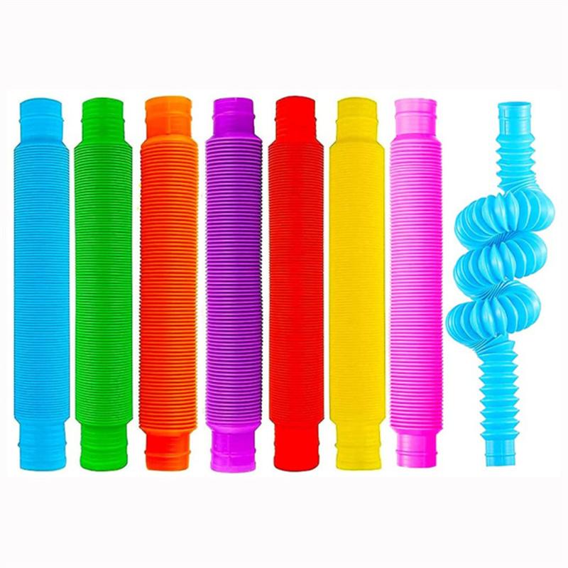 Discover Intime Unisex 6Pcs Decompression Retractable Pop Tube Ripple Color Relief Anxiety Fidget Funny Diy Sensory Toy Parent-Child Interactive Gift