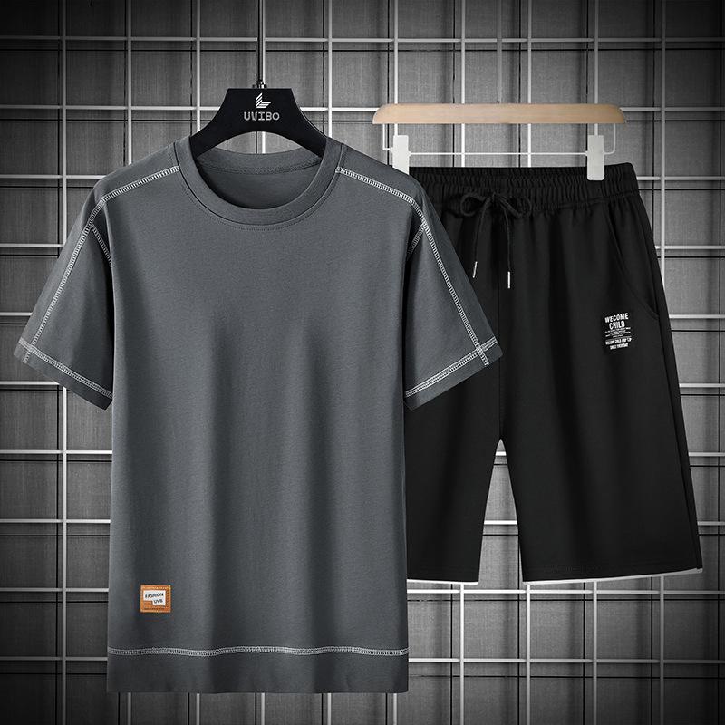 Lässiger Sportanzug Herren Kurzarm-T-Shirt Shorts Dreiviertelhose Mid-Pants Zweiteiliges Set