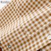 ZANZEA Women Casual Turn Down Collar Loose Short Sleeve Plaid Print Blouse