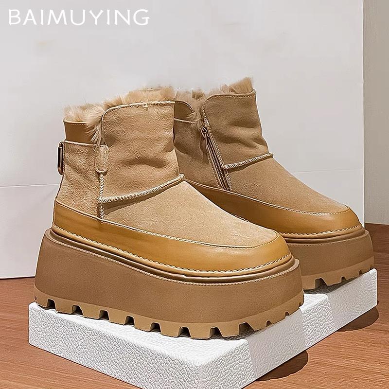 Platform Women Ankle Snow Boots Suede Wedges Plush Warm Cotton Shoes Winter Woman 2024 Trend New Goth Chelsea Botas Mujer Pumps