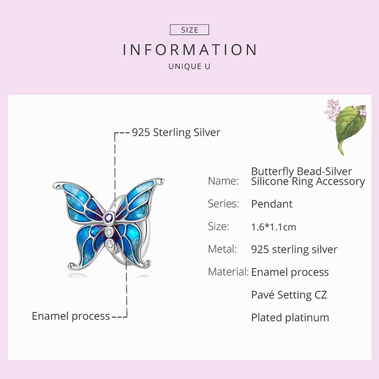 BAMOER Real 925 Sterling Silver Butterfly Silver Silicone Accessory Spacer Stopper Beads Fit Original DIY Charms Bracelet Jewelry