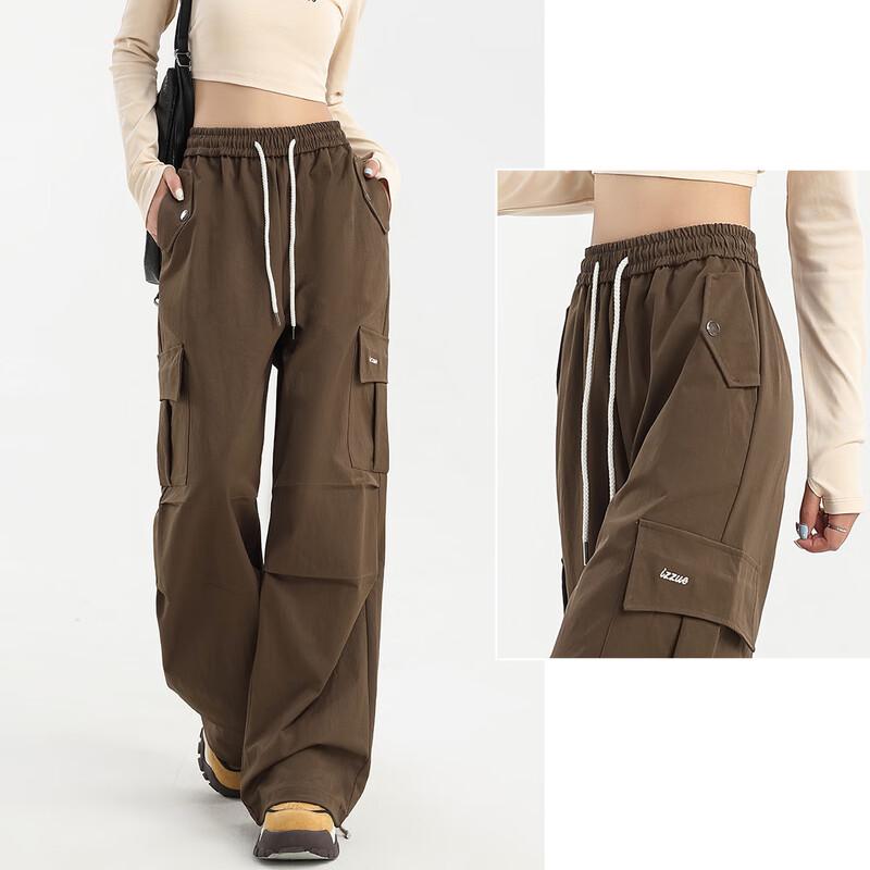 izzueit Women's Pleated High-Waisted Wide-Leg Cargo Pants