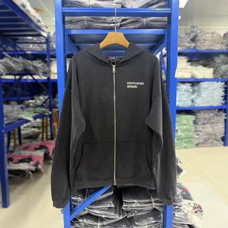 E.R.D SS26 Classic Washed Retro Zip Hoodie Mens Casual Loose Fit Sweatshirt