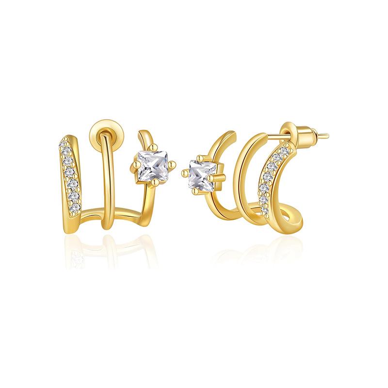 

Элегантные роскошные золотые серьги-пусеты с цирконием в три слоя для повседневной носки для женщин золотой