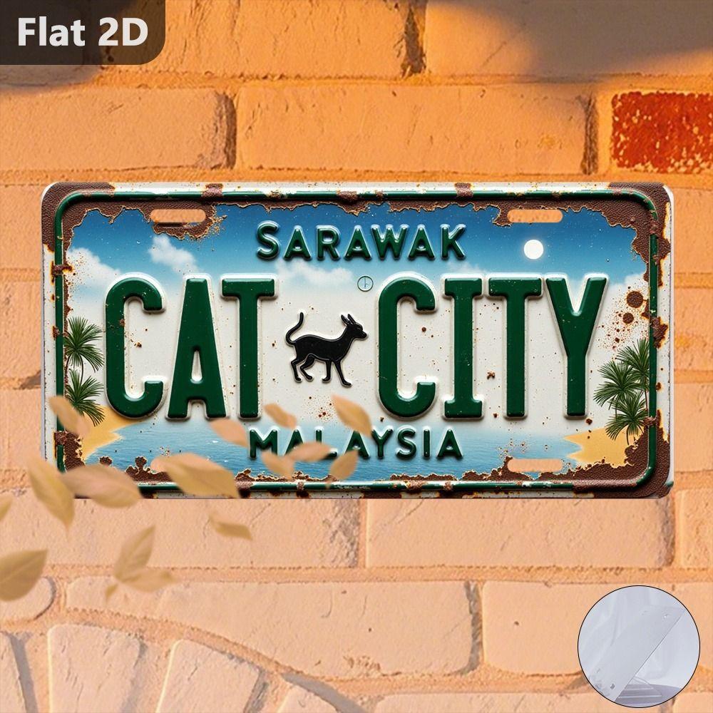 Metal Wall Poster Bangkok License Plate, Tuk Tuk Night City Temples Street Scene, Bar Decor, 20x30cm