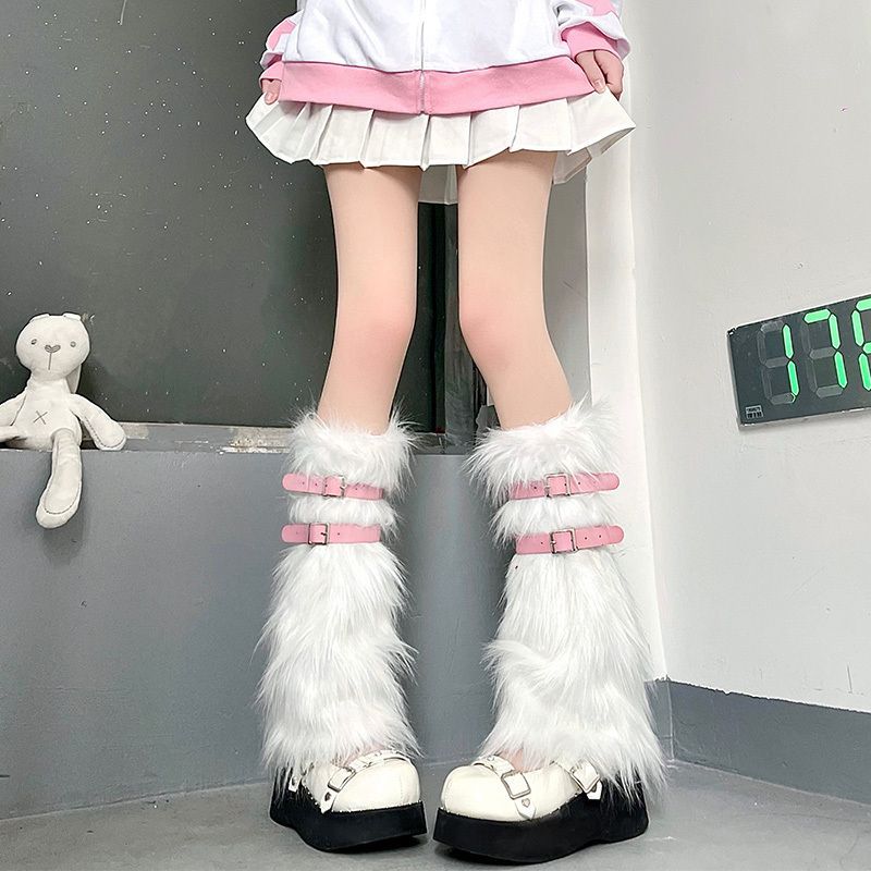 Soft Fluffy Leg Warmers Y2K Girls Winter Faux Fur Thigh High Socks Harajuku Punk Goth Aesthetic Cozy Footwear For Women