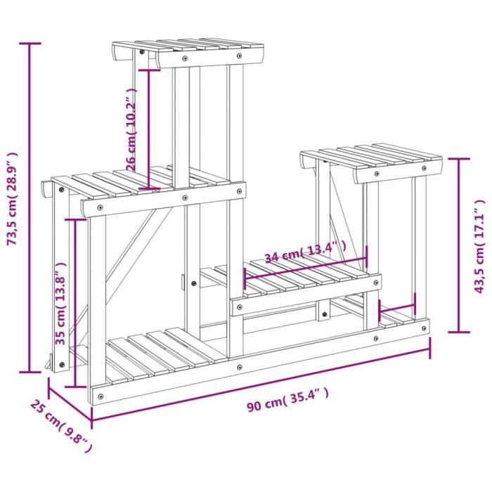 VidaXL Support à fleurs 90x25x73,5 cm bois massif de sapin 362875