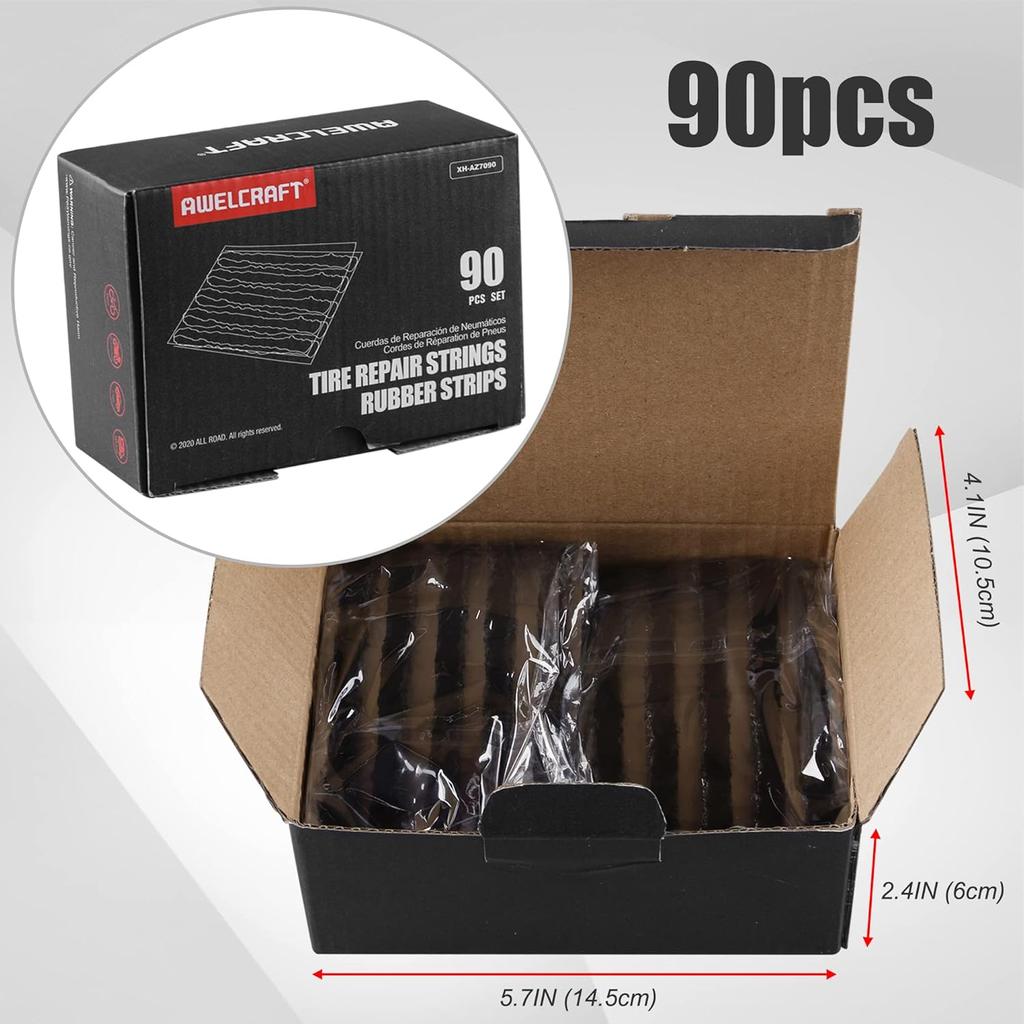 Tire Repair Strings 90Pcs 4" Black, Automotive Tool Tire Repair Plugs For Tubeless Off-Road Tires Car, Bike, ATV, UTV, Wheelbarrow, Mower