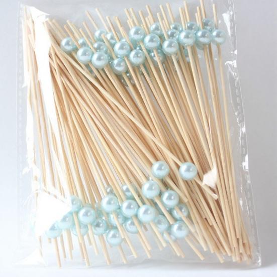 100PCS Disposable Fruit Tags, Pearl Decor Bamboo Sticks, Sharp Tip Luxury Style Skewers, for Cocktails Dessert Cakes Afternoon Tea Decorations