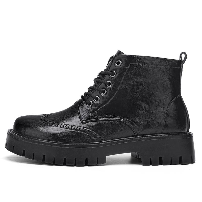 

Men High-top Fashion Chelsea Boots Motorcycle Ankle Boots Zip Lace-up Brogue Shoes Men Leather Shoes Casual Thick Soled Boots 38 чёрный