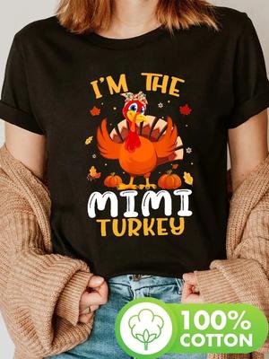 Womens Thanksgiving Apparel Features The Phrase I M THE MIMI TURKEY Along with Cartoon Turkey Pumpkin and Autumn Leaf Prints