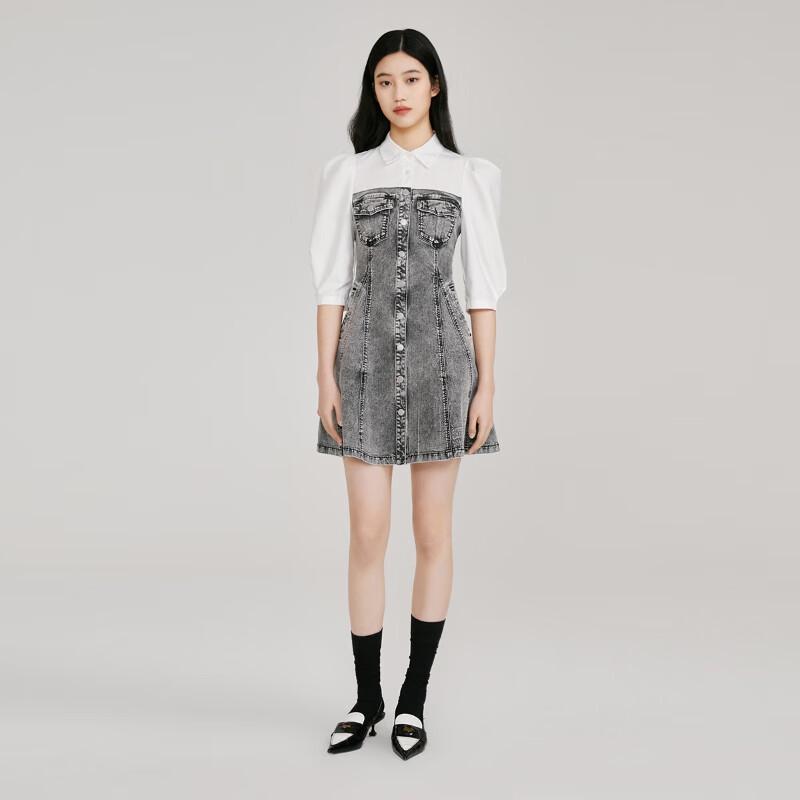 Veromoda Women's High-Waist A-Line 3/4 Sleeve Denim Dress