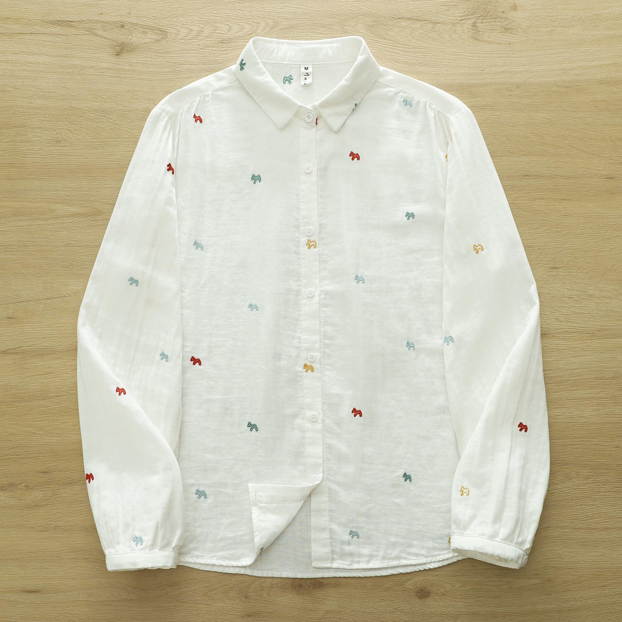 

Double-Layer Cotton Long-Sleeve Shirt with Fun Cartoon Horse Embroidery - Soft, Skin-Friendly, Lightweight, Breathable, Loose Fit Top L (recommended 135-155 jin)