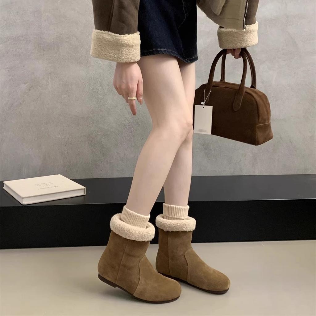 Two-wear leather snow boots women's winter 2025 new Mori retro lamb wool short boots velvet cotton shoes