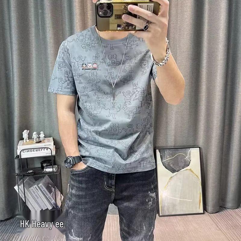 

Мужская летняя футболка из ледяного шелка, быстросохнущая, дышащая - Корейский трендовый стиль, топ с коротким рукавом 2XL