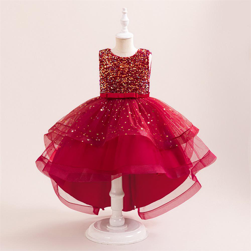 Girls' Satin Patchwork Gradient Princess Dress for Formal Events and Fashion Shows