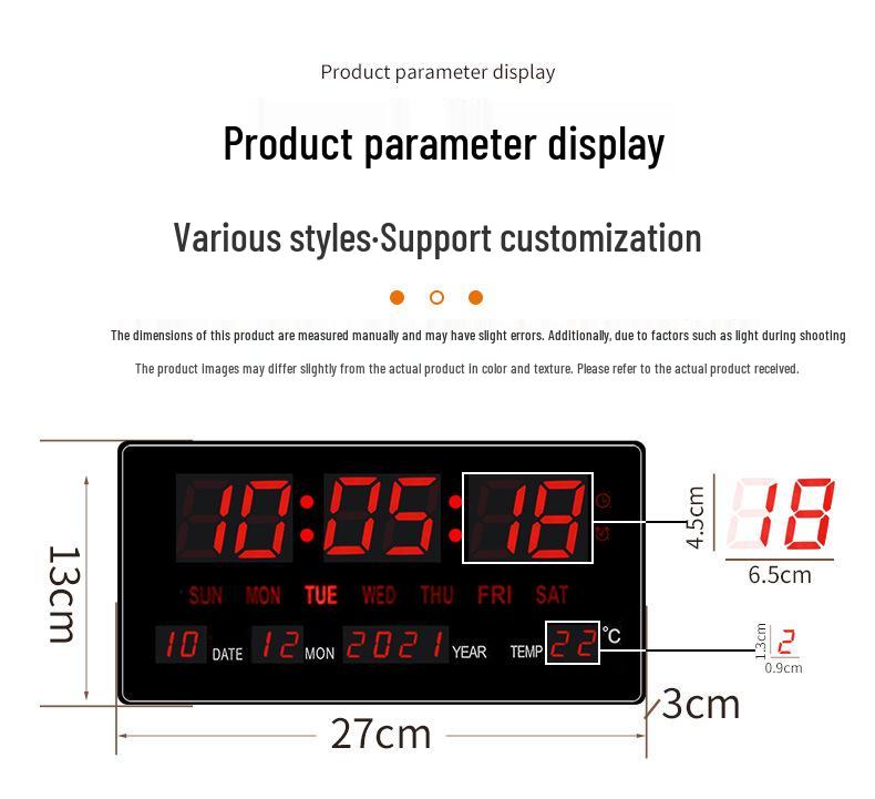 Smart LED Wall Clock with Large Digital Screen, Temperature Display, and Perpetual Calendar