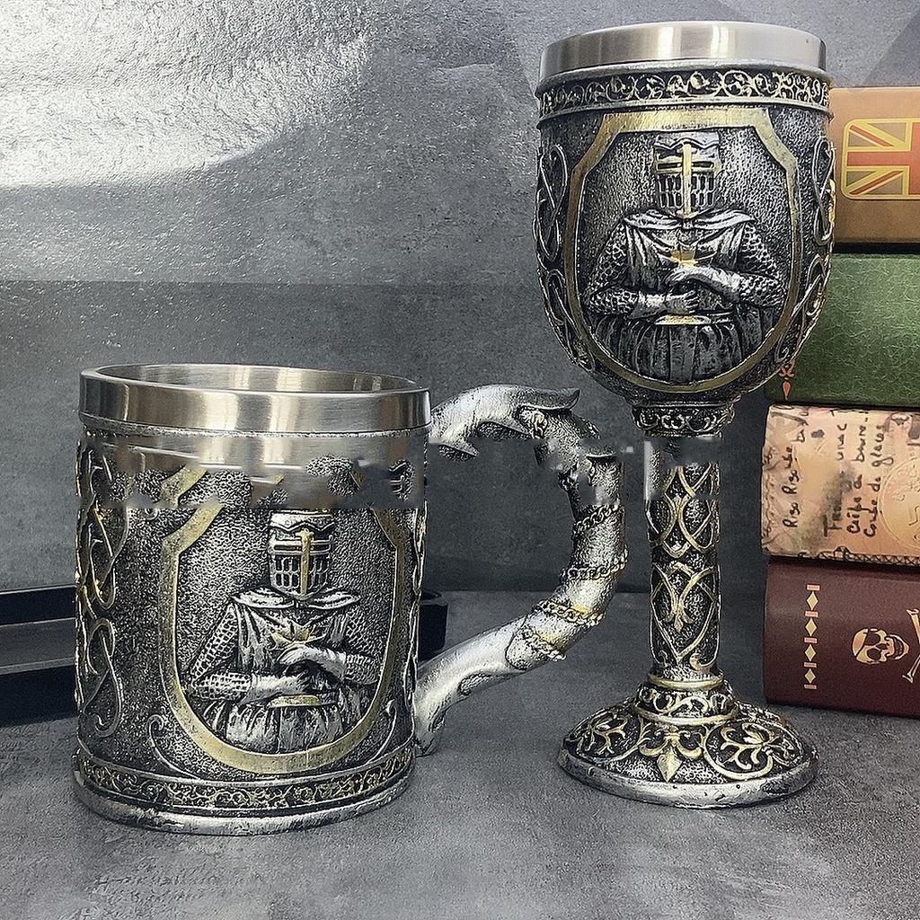 Knight Skull Beer Mug Vintage Cup Creative Relief Personalized Cup Drinking Cup Stainless Steel Halloween Gift Beer Goblet