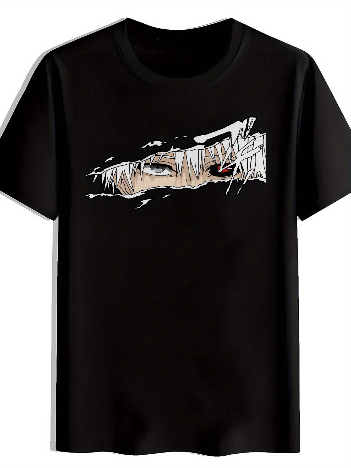 Black T-shirt with Anime-Inspired Graphic Print - Bold White & Red Design XL
