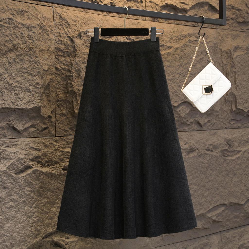 Übergröße Damen Winter Neuer Stil Schlankmachender Bauch und Adstringierender Rock Fett Mm Altersreduzierend Mittellang Großer Schirmrock