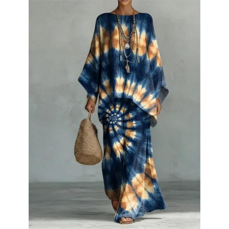 Women’s Vibrant Watercolor Print Batwing Sleeve Top & Wide Leg Pants