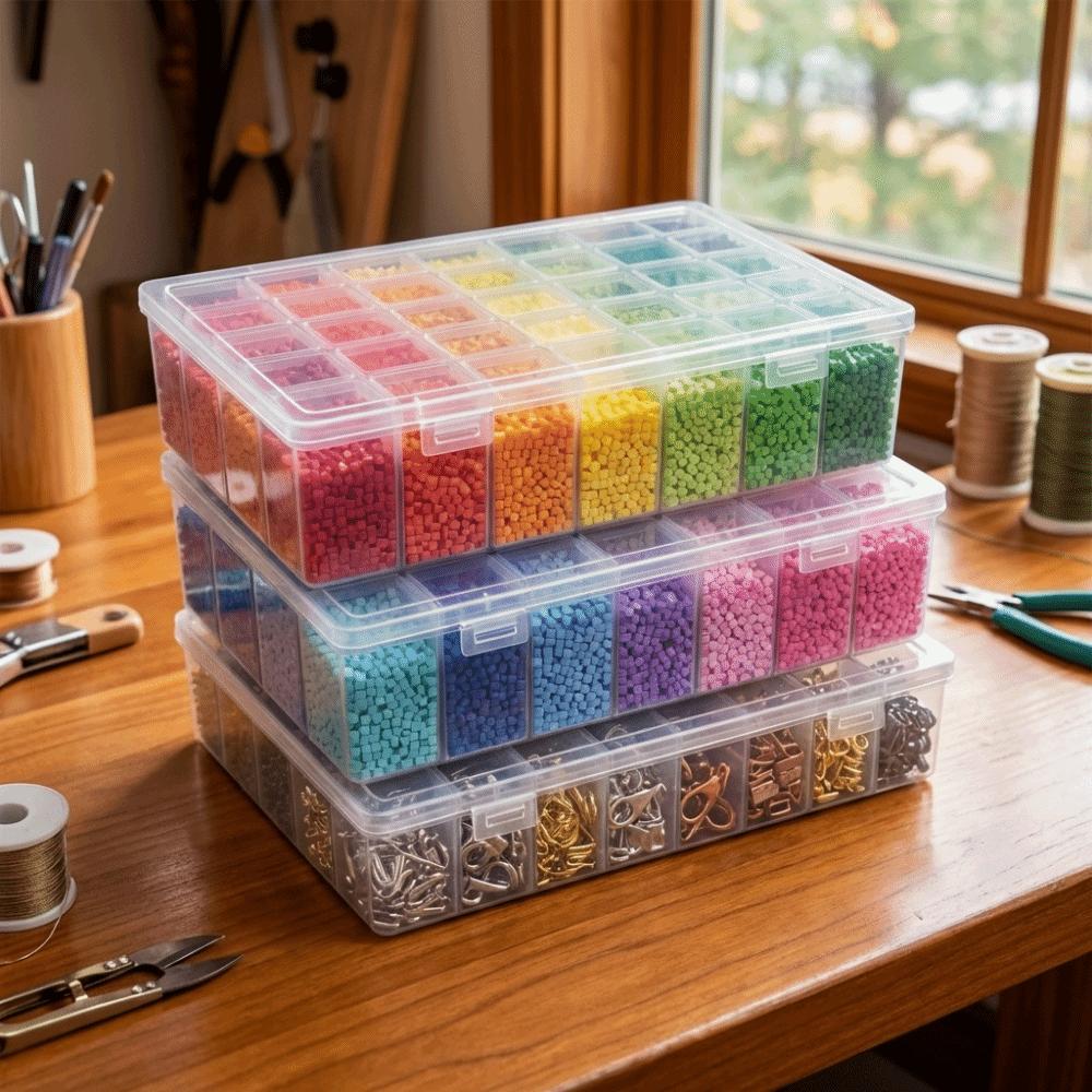 Plastic Perler Beads Storage Box Rectangle Large Capacity Melting Beads Storage Case Dust-proof with Lid Desktop Storage Box