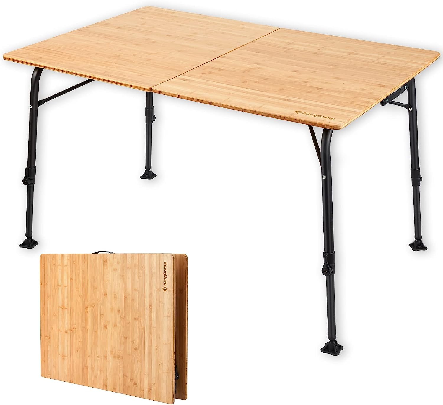 

KingCamp Camping Table, Foldable, Height Adjustable, Outdoor Table, Made of Bamboo, 120 x 80cm, For 4 to 6 People, Load Capacity Approx. 80kg,