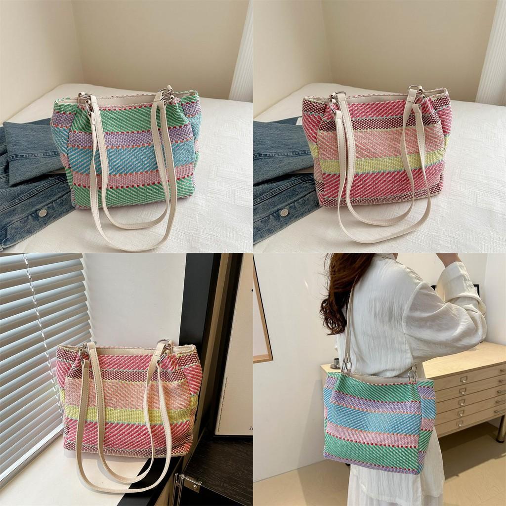 Contemporary Large Capacity Woven Tote Bag With Elegant Stitching Details Perfect For Casual Days
