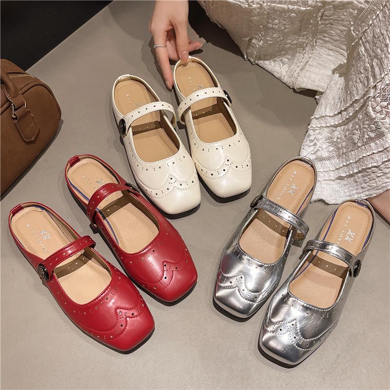 French fairy wind bag head half slippers 2025 new imitation leather outer wear versatile low heel sandals gentle muller shoes women