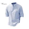 Men Shirt Long Sleeve with Cufflink Stand Collar Half Single-breasted Pullover Mid Length Solid Color Plus Size Daily Office Business Top